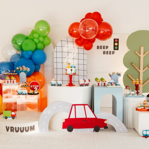 Complete On-Site Setup Service: Cartoon Vehicle & Traffic Themed Party Decor