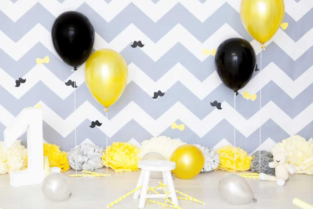 Minimalist Black, White, and Gold "Masculine Style" First Birthday Party Decor Service